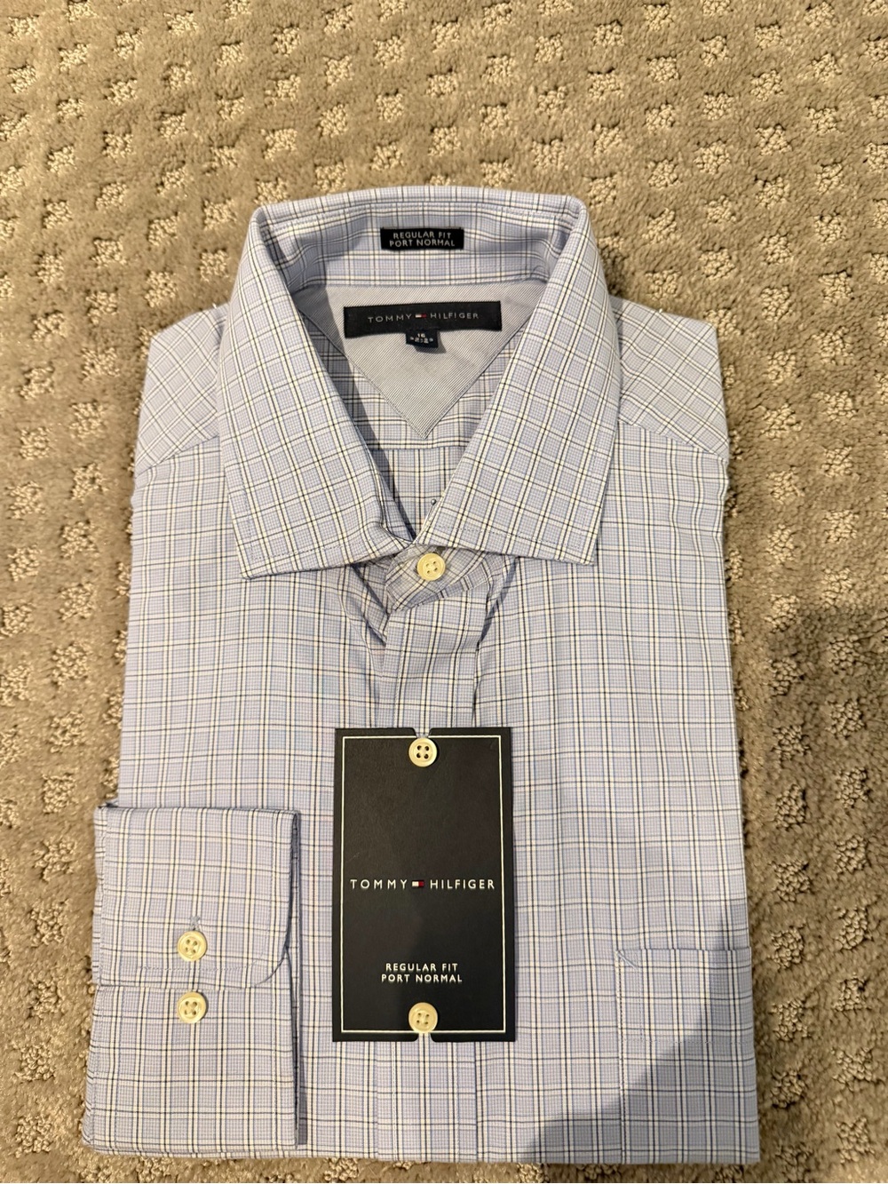 Tommy Hilfiger Light Blue & White Checked Dress Shirt